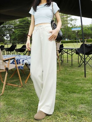 #阔腿牛仔裤 小个子2025年高腰宽松女牛仔裤阔腿牛仔裤夏季薄款裤子垂感拖地裤#小个子穿搭 #高腰牛仔裤 #垂感阔腿裤 #宽松阔腿裤