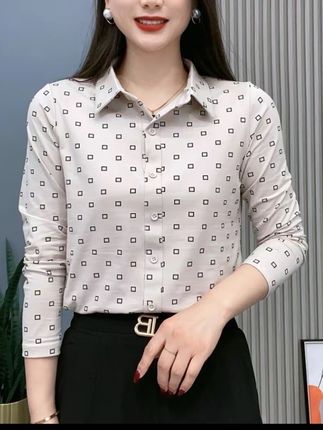 春秋新款长袖衬衫女修身显瘦洋气衬衣时尚翻领打底衫休闲百搭上衣#穿搭 #洋气减龄 #时尚搭配 #每日穿搭 #每日分享