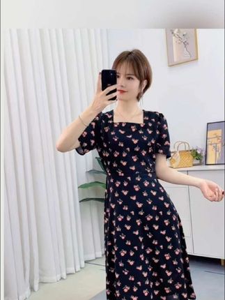 夏新款法式方领碎花裙女韩版大码连衣裙遮肉显瘦减龄百搭气质裙子#面料柔软舒适 @好物分享🔥 @DOU+小助手
