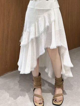 设计感不规则蕾丝花边半身裙女夏季新款时尚松紧腰显瘦a字长裙#夏季新款 #夏季穿搭 #设计感 #时尚 #不规则