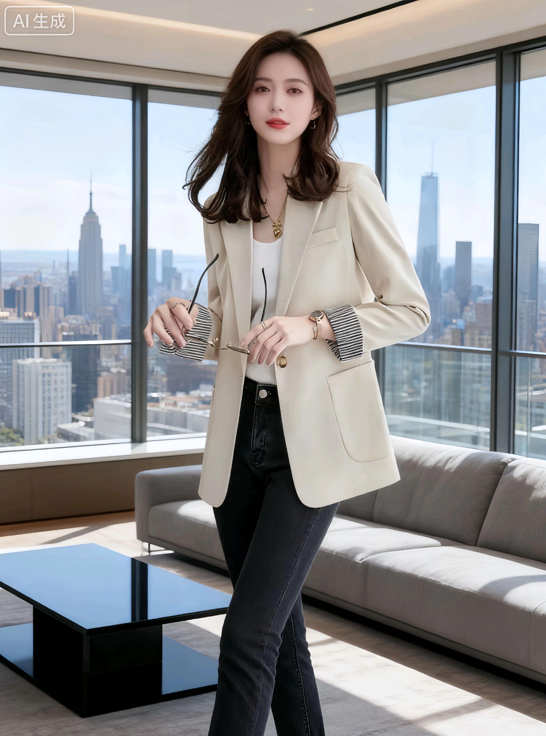 小个子杏色西装外套女春秋季2024新款韩版高级感炸街休闲西服上衣#春秋穿搭 #优雅气质 #外套穿搭 #女神穿搭 #女装穿搭
