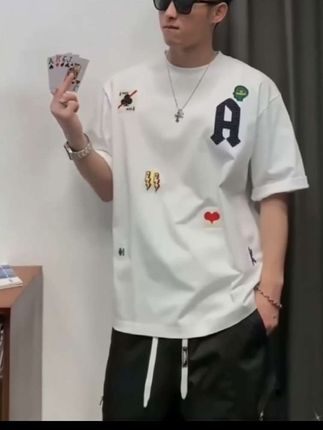 2025夏季新款男士韩版修身半截印花短袖t恤男潮牌潮流衣服百搭#休闲穿搭 #品质男装 #刺绣工艺 #潮男必备