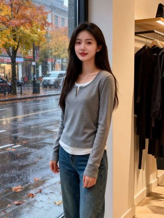 #假两件上衣 #正肩长袖t恤 #显瘦穿搭 #大码女装 #一条半身裙搞定一周通勤穿搭