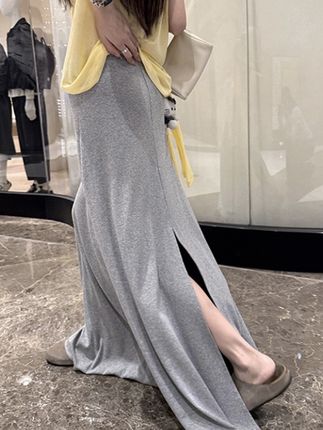 慵懒松弛感灰色半身裙女夏季新款高腰显瘦垂坠感后开叉a字长裙子#慵懒风#松弛感#夏季新款#高腰设计#垂坠感