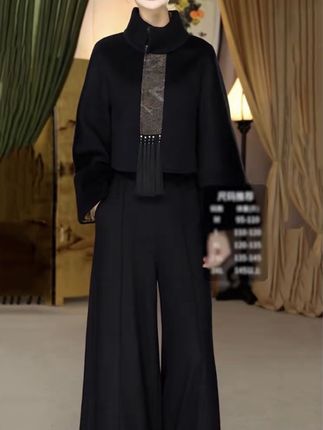 复古文艺风高级感裤套装女2025秋冬新款端庄优雅长袖上衣+阔腿裤#女装#时尚百搭#舒适休闲#简单大方
