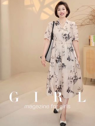 Childe Yao亚麻简约数码印花夏季连衣裙复古收腰设计师款#夏季穿搭 #气质连衣裙 #优雅气质 #遮肚子藏肉显瘦连衣裙 #减龄气质