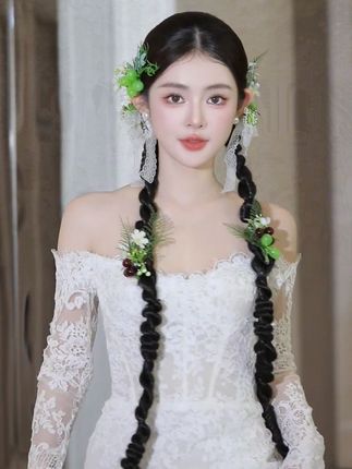 新娘发饰仿真青提蕾丝新中式减龄发饰品#在抖音发现的宝藏#新娘发饰#婚庆饰品#最美新娘👰 #最美新娘造型
