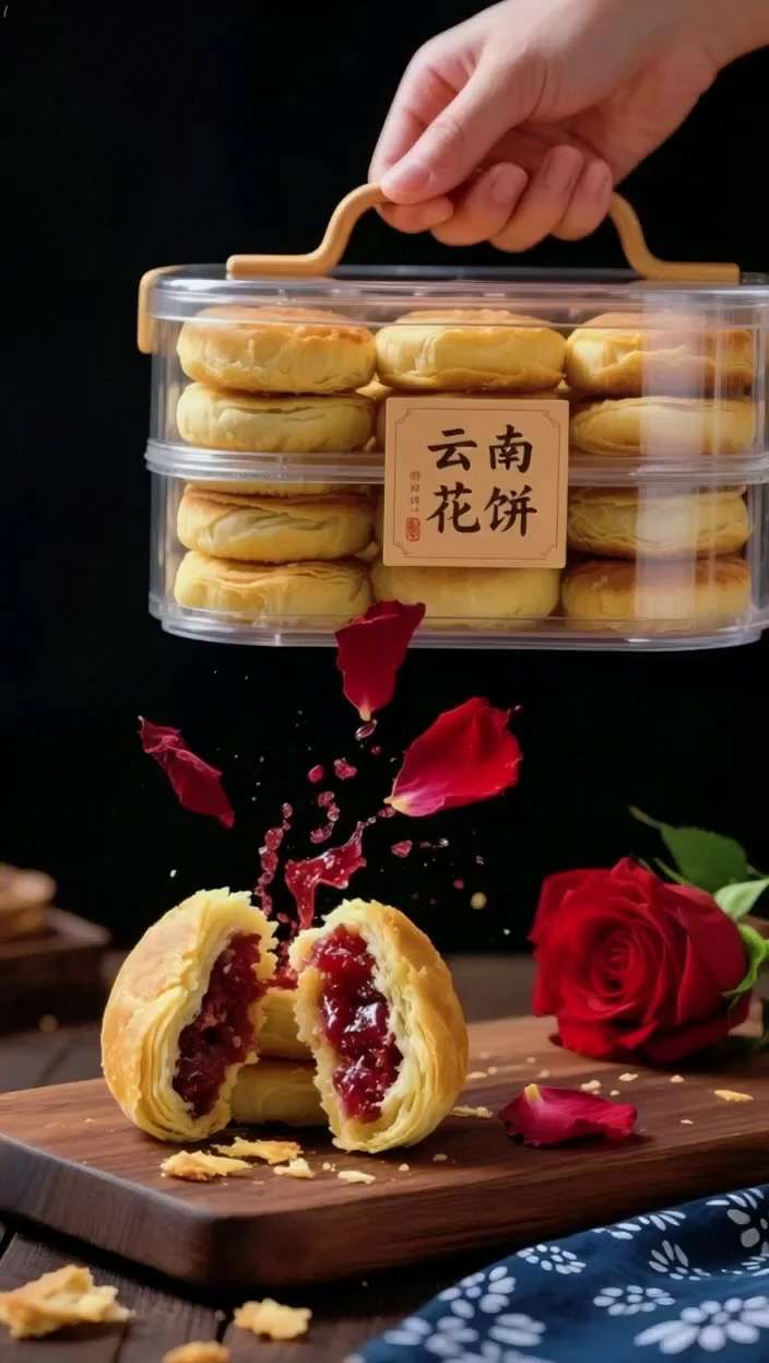云南花饼,外酥里嫩,玫瑰馅甜而不腻,一口下去满是花香🌹✨。#美食分享 #云南特产#永远坚定的爱 #舌尖上的美食
