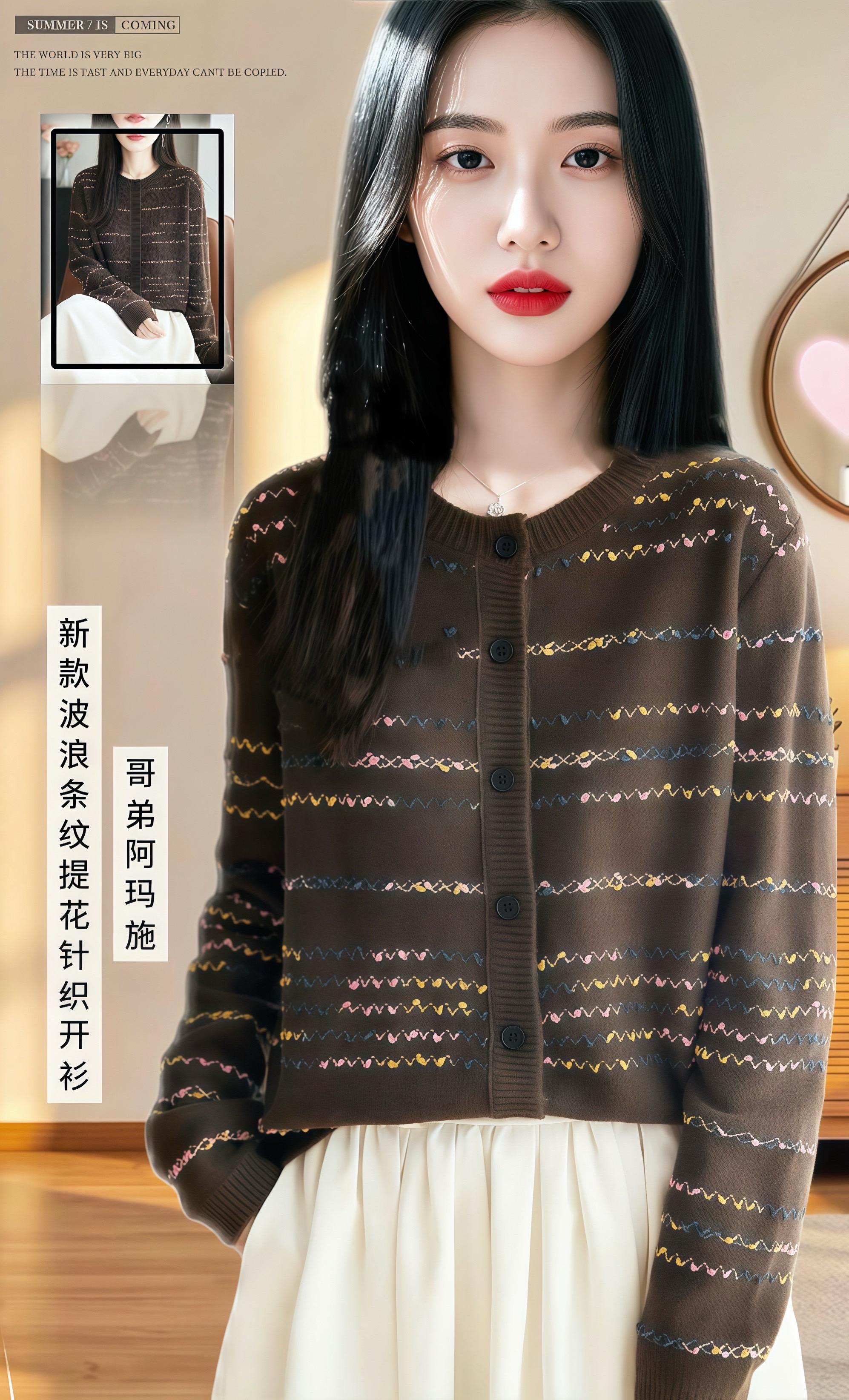 卡其色的粗针色织真的很舒服~脱掉外套 体面又有档次的哥弟阿斯玛新款波浪提花针织打底衫来喽!#针织衫 #洋气小衫 #穿出高级感 #内搭外穿都好看 #哥弟