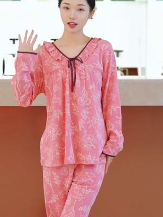 V领长袖春秋季家居服大码纯棉宽松休闲睡衣#家居服套装 #睡衣家居服 #舒适穿搭 #舒适家居服 #在家也要美美哒