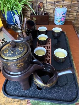 懒人自动功夫茶具家用石磨旋转泡茶壶石磨陶瓷冲茶器喝茶杯茶盘中式#自动茶具 #陶瓷 #茶具 #茶生活 #器物之美,召唤茶友