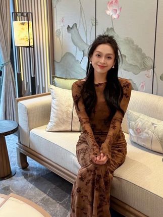 法式复古收腰网纱连衣裙2025早秋新款提花修身显瘦内搭吊带长袖裙#御姐穿搭#显高显瘦#气质女神#法式复古#穿搭分享