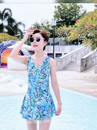 连体裙式保守游泳衣#盛夏欢享季 #连体泳衣推荐显瘦遮肉 #大码泳衣推荐