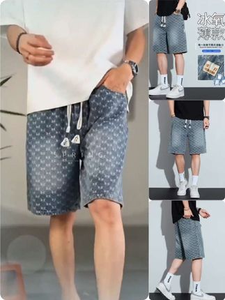 夏季薄款冰丝牛仔短裤男士2025新款直筒宽松美式潮牌休闲五分中裤#冰丝牛仔五分裤#休闲百搭五分裤