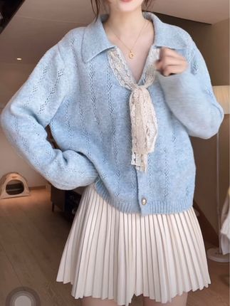 #上热门【显眼包专属】设计感气质系带蝴蝶结V领羊毛混纺毛衣开衫洋气减龄秋季针织衫女#与众不同 #亮点 #独一无二