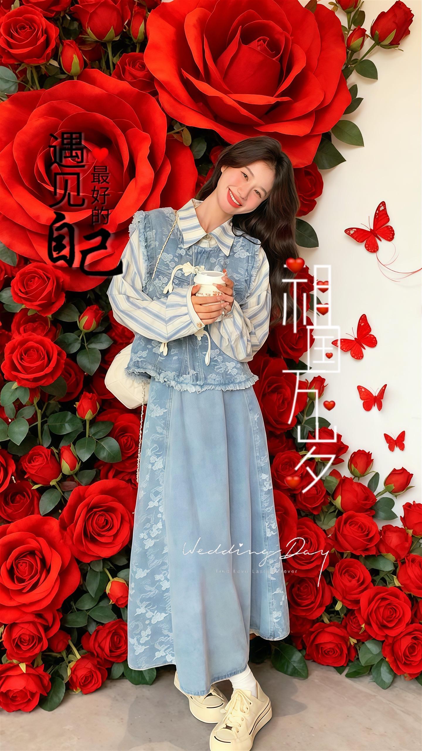 #生活服务热点中心 #松弛感穿搭 新中式国风牛仔套装女2025春秋新款条纹衬衫提花马甲半身裙三件套#显高显瘦 #穿搭分享 #裙装穿搭