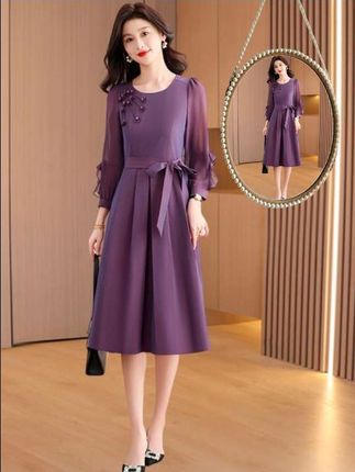 紫色喜婆婆婚宴长袖连衣裙2025早秋新款结婚礼服爆款裙子!#如果上班都穿流光高智风 #随机穿搭挑战 #早秋秀场抄作业告别路人感 #在批发市场做了件旗袍 #落了白旗袍变装挑战