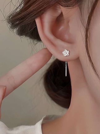 #足银耳线#山茶花耳环 #优雅气质 #流苏耳线