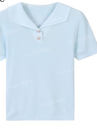 夏季韩系针织衫女百搭翻领短袖简约休闲设计感上衣#夏季穿搭 #减龄气质 #衬衣穿搭 #时髦穿搭 #夏日穿搭