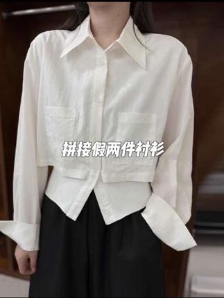 韩系拼接假两件polo领大码衬衫2025早秋新款防晒口袋设计单排多扣#今日穿搭 #高级感穿搭 #日常穿搭 #极简穿搭 #女装穿搭