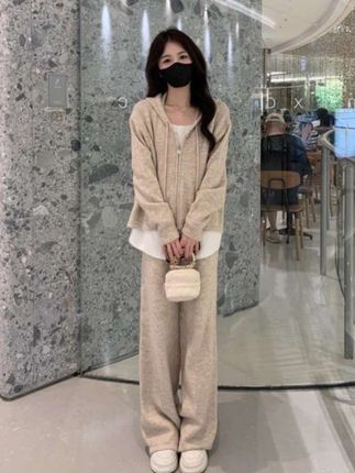 秋季网红洋气假两件连帽上衣阔腿裤子两件套#秋季穿搭 #时尚穿搭 #高级感穿搭 #假两件 #两件套