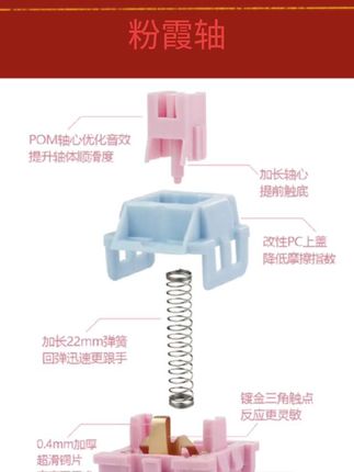 #粉霞轴 钧轴 粉霞轴轻压力线性轴体 码字麻将音客制化肌无力HIFI五脚厚润#视频同款#好物分享