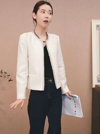 CHENSMCHEN 绵羊毛小香风提花外套女精致气质优雅上衣#优雅气质
