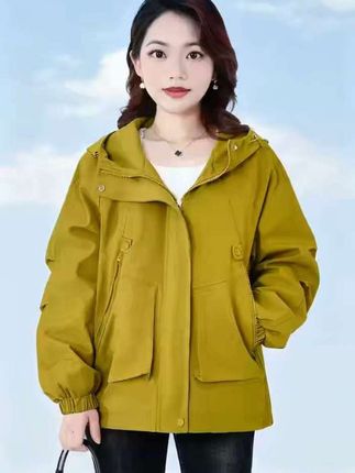 短款连帽风衣外套 啄木鸟女士夹克上衣#春秋2025年新款#宽松百搭#短款外套