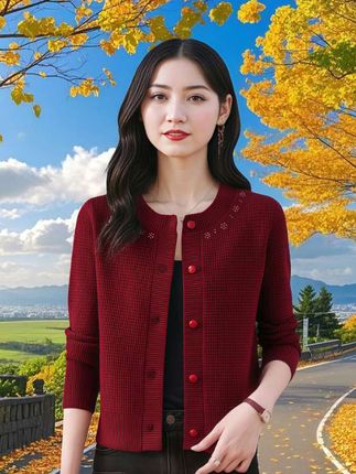 秋季新款针织开衫短款圆领钉珠时尚减龄显瘦百搭外套#晒晒我的秋日穿搭#秋天第一杯琥珀流光#预制国庆出游穿搭#整个时尚圈都在等入chill#说好的随便穿穿去看秀