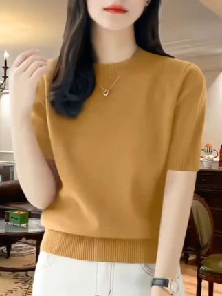 中袖内搭打底百搭气质圆领女装针织T恤#内搭外穿都好看 #新款秋季宽松上衣 #优雅气质 #谁穿谁美 #穿出自己的风格
