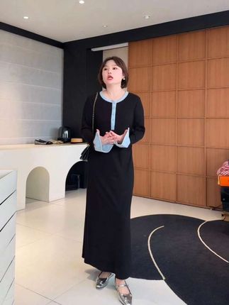 【Whoopi】【都市旅人】气质拼接长袖针织连衣裙显瘦打底长裙#谁穿谁好看系列 #穿搭分享