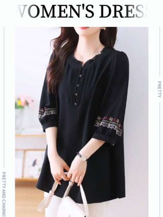 黑色雪纺衫女夏季2025新款宽松显瘦加肥加大中年妈妈减龄七分袖#夏季穿搭 #穿搭分享时尚女装 #简约不简单 #每日潮搭 #夏天该有的样子
