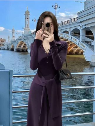 秋季新款修身显瘦绑带长裙 #早秋贵气感穿搭 #早秋穿搭公式来了 #时尚穿搭 #显瘦减龄穿搭 #穿出自己的风格