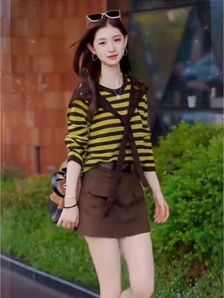 秋季穿搭女2025新款韩版休闲显瘦气质时尚长袖上衣短裙两件套装潮#气质女神