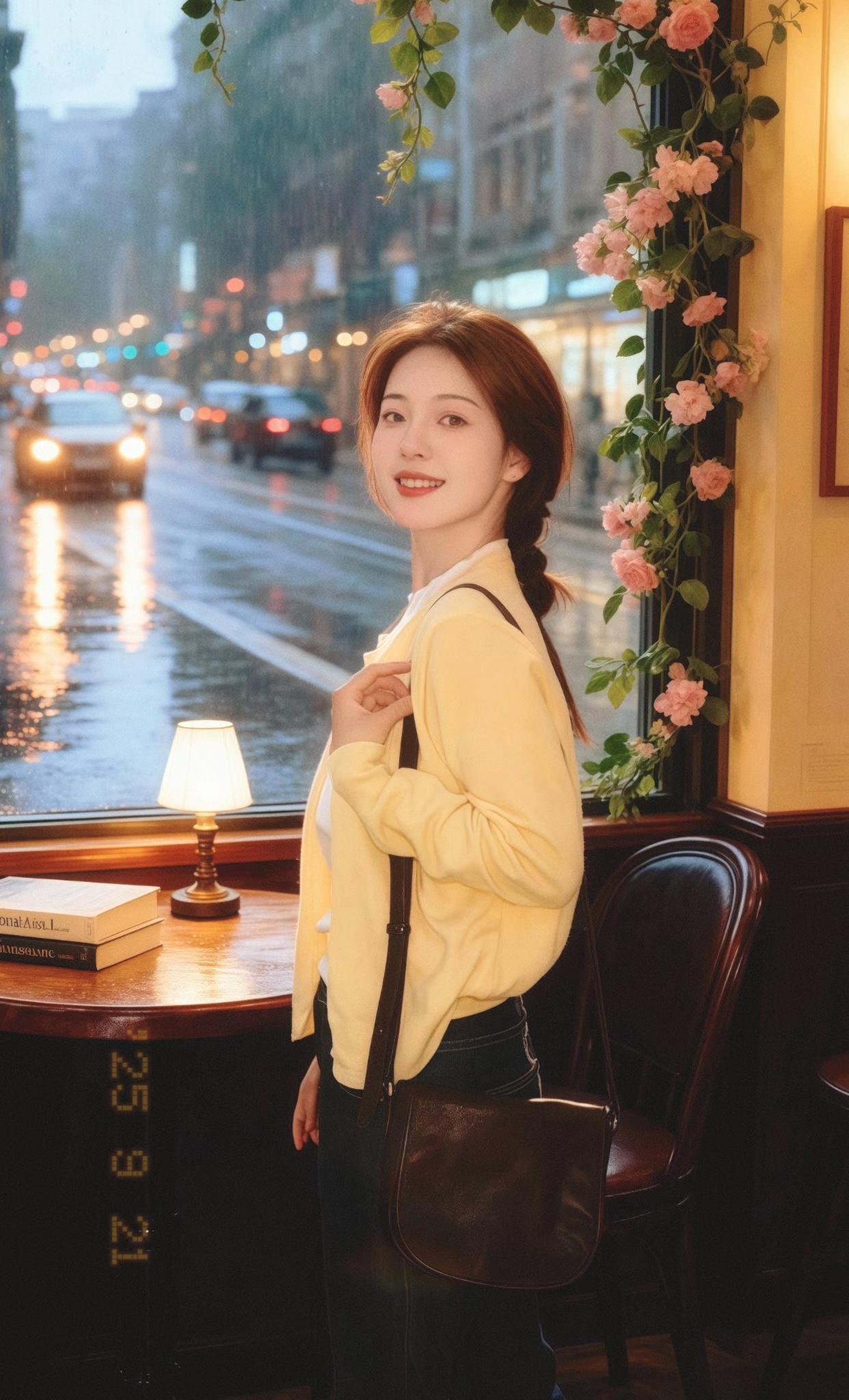 《雨幕咖啡馆的奶黄邂逅》 “抱歉,雨太大,让你久等了?”他声音带着湿润的暖意,目光落在她的开衫上时,眼尾弯出好看的弧度,“这颜色……像把傍晚的柔光都织进了毛线里,和窗边的粉玫瑰特别搭。” 乔晚指尖蹭过开衫的纹理,笑了:“上周在韩系小店一眼看中的,老板说假两件设计,单穿叠穿都有不同的味道。” 林屿拉开她对面的木椅坐下,暖黄的桌灯在他发梢投下细碎的光晕:“尝尝桂花拿铁?我记得你以前很喜欢。” 乔晚低头搅着咖啡,奶黄开衫的袖口随着动作轻轻晃,像有个藏了很久的小秘密,和窗外的雨声、他话里的“记得”一起,在这个秋日傍晚的咖啡馆里,悄悄漾开一圈温柔的涟漪。#秋日人生照片还得是琥珀流光风 #温柔风穿搭 #初秋一周不重样穿搭#通勤穿搭万能配色公式 #早秋穿搭三分钟出门不是梦