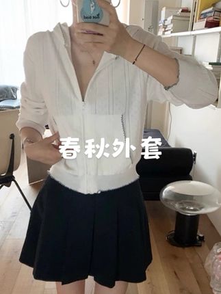 新款韩系气质轻薄针织连帽拉链外套B#穿搭 #ootd穿 #秋冬新款 #上衣#秋冬穿搭