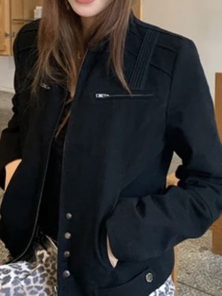 韩系小众设计感立领修身工装夹克外套女秋季短款百搭休闲时尚上衣#工装夹克 #修身显瘦 #韩系穿搭 #设计感穿搭 #百搭外套