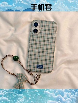 日系ins格纹蝴蝶结挂绳适用苹果16promax手机壳15pro新款iphone13小众14pro女款15硅胶双层16pro全包软手机套#数码配件 #数码产品 #数码好物