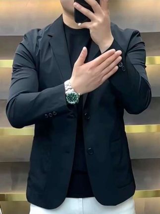 商务修身纯色不起球休闲秋季西服上装轻奢潮流百搭高品质男西服#品质男装 #男装 #上衣