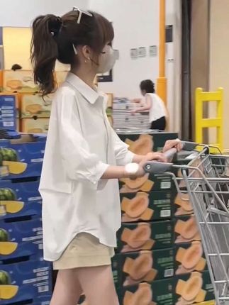 #纯棉宽松七分袖衬衫#百搭上衣 #夏季穿搭 #简约大方 #休闲百搭