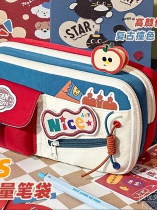 复古撞色笔袋女生2025新款文具盒高颜值ins风大容量铅笔盒小众#笔袋推荐#文具盒#大容量