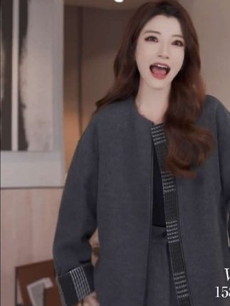 Liixu秋冬毛呢套装女羽绒内胆外套高腰阔腿裤两件套#冬天就要保暖又好看 #套装