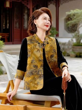 中年妈妈洋气刺绣秋冬纽扣宽松中国风中长款套装#潮流时尚穿搭 #时尚高级感 #时尚 #变身美女 #谁穿谁好