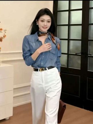 #谁穿谁漂亮#百搭牛仔衬衫#休闲时尚#显瘦减龄#牛仔衬衫穿搭