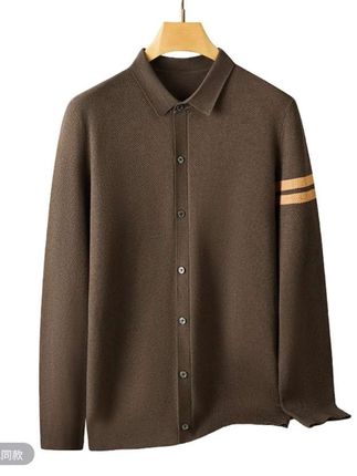 男士百搭翻领秋季时尚修身百搭大码商务休闲长袖针织POLO衫。#POLO衫#长袖针织衫#加肥加大#男士针织衫