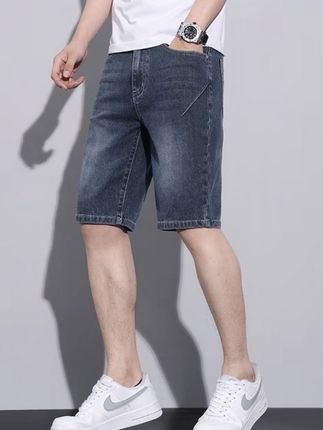 夏季薄款男士牛仔短裤透气弹力2025轻奢弹力直筒宽松五分裤马裤#牛仔裤 #短裤穿搭 #牛仔短裤 #潮男穿搭 #显瘦牛仔裤