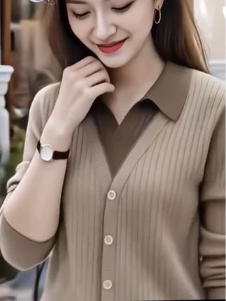 现货【90-160斤】高品质秋冬保暖毛衣女新款时尚衬衫领假两件1105#高品质假两件#时尚衬衫#秋冬保暖毛衣#女装穿搭 #高级感穿搭