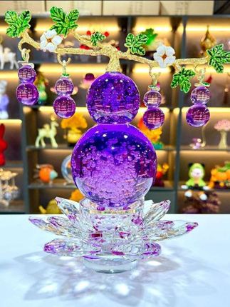 【五福葫芦】K9水晶莲花旋转紫色气泡葫芦客书架高档创意家居装饰品#葫芦摆件#五福#紫气泡葫芦
