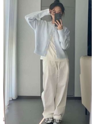 蓝色针织开衫女春秋2025新款休闲慵懒温柔风毛衣外套韩系外套外搭#优雅贵气穿搭 #提升自信穿搭