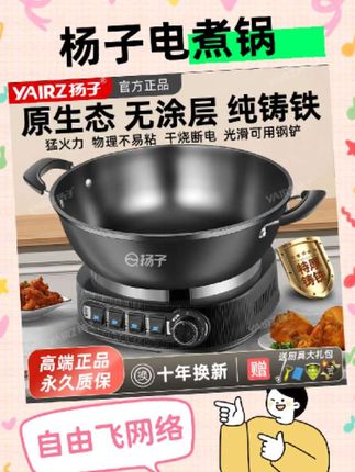 YANGZI/扬子纯铸铁无涂层电炒锅家用多功能蒸煮一体式电锅电热锅 #电热锅 #YANGZI #电炒锅